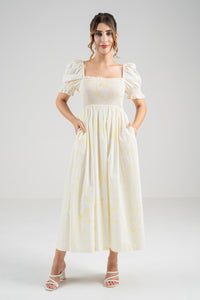 The Signature Puff Sleeve Dress – Lemon Yellow