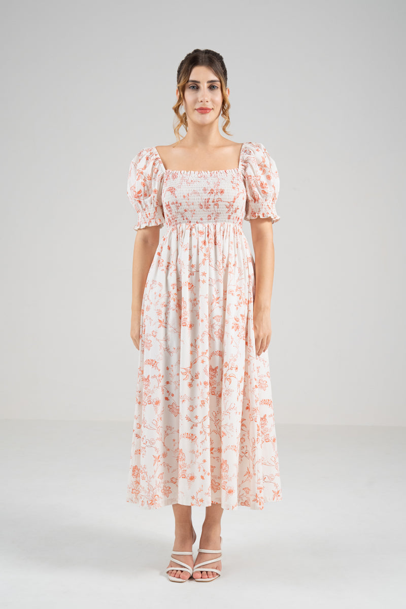 The Signature Puff Sleeve Dress – Coral Red