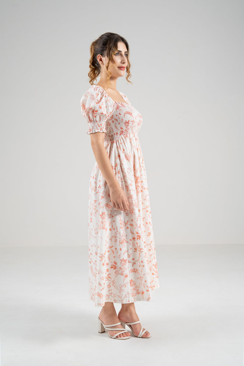 The Signature Puff Sleeve Dress – Coral Red