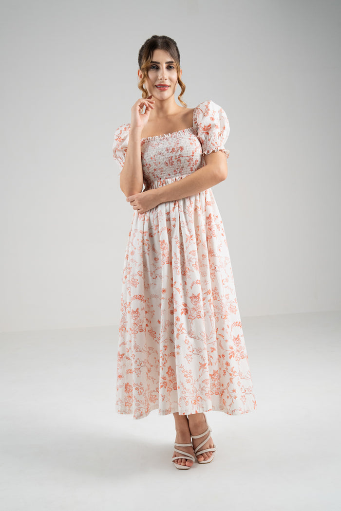 The Signature Puff Sleeve Dress – Coral Red