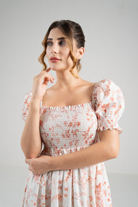 The Signature Puff Sleeve Dress – Coral Red