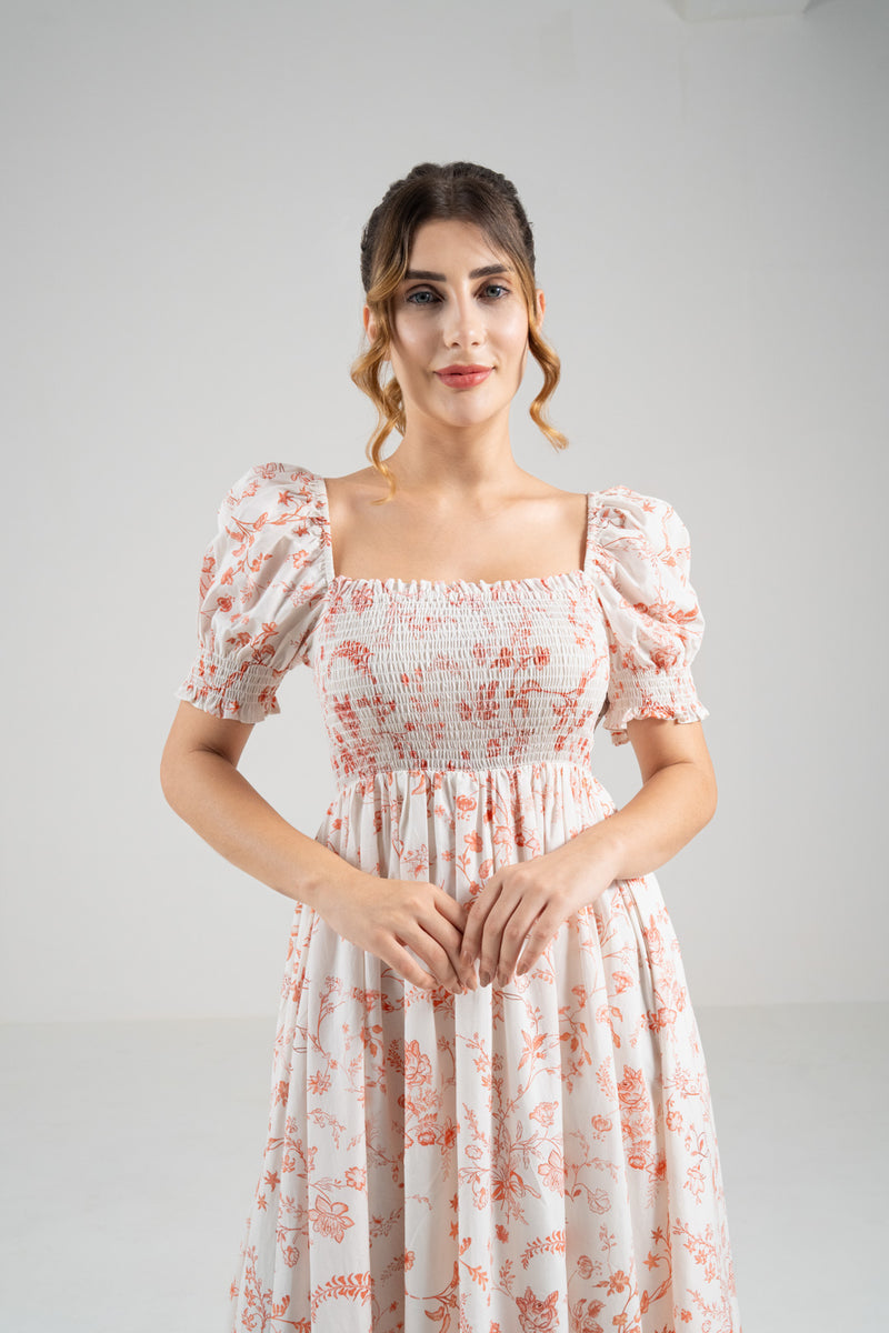 The Signature Puff Sleeve Dress – Coral Red